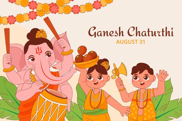 Hand drawn ganesh chaturthi background with elephant