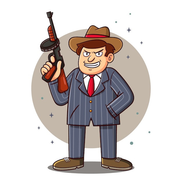 Hand drawn gangster cartoon illustration