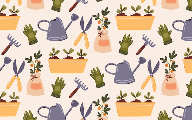 Free Vector hand drawn garden elements pattern