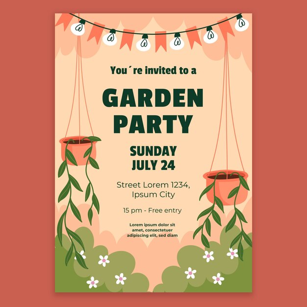 Hand drawn garden party invitation