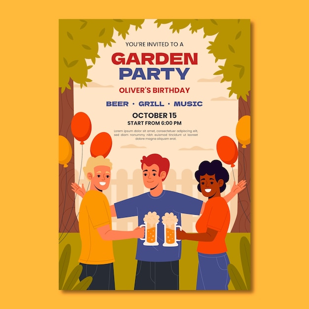 Hand drawn garden party poster template