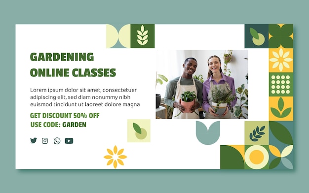 Free Vector hand drawn gardening facebook ad template