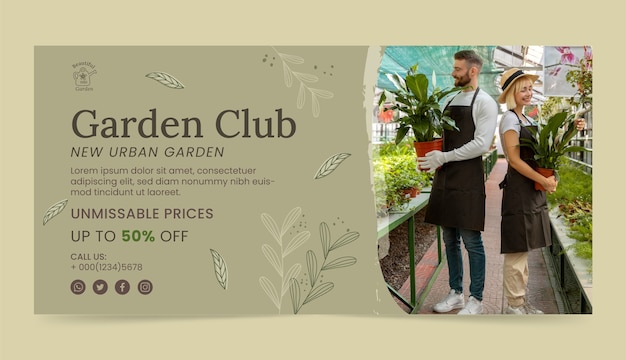 Free vector hand drawn gardening hobby sale banner template