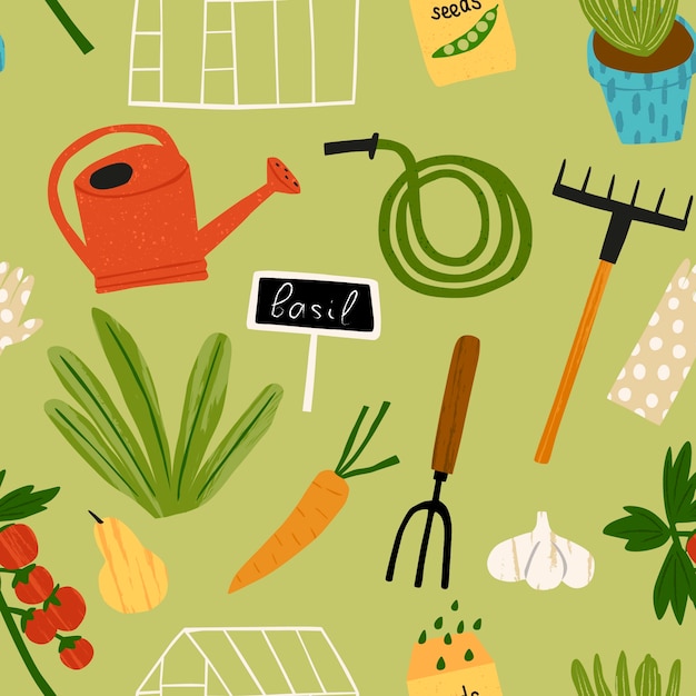 Free Vector hand drawn gardening pattern template