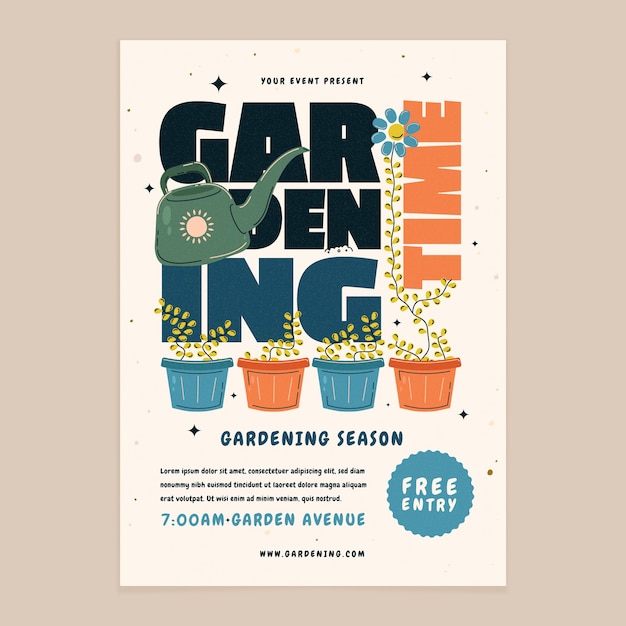 Hand drawn gardening poster template