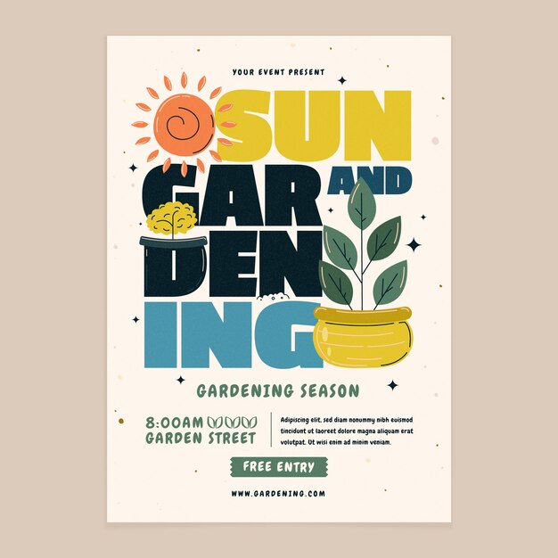 Hand drawn gardening poster template