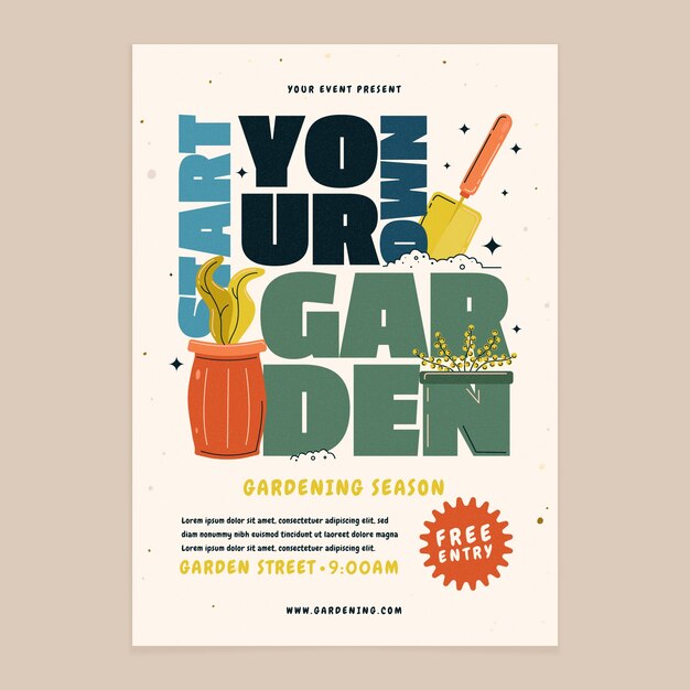 Hand drawn gardening poster template