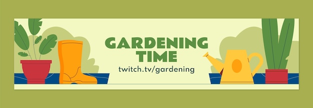 Free vector hand drawn gardening time twitch banner