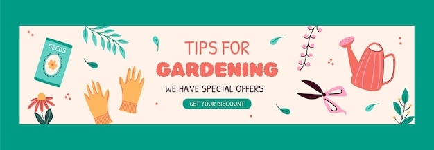 Hand drawn gardening twitch banner template