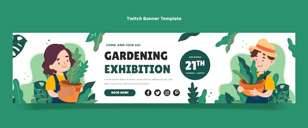 Hand drawn gardening twitch banner with leaves