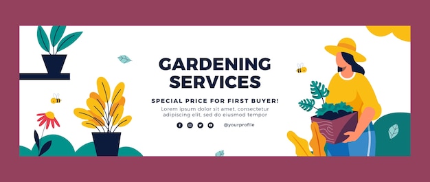 Hand drawn gardening twitter header with plants