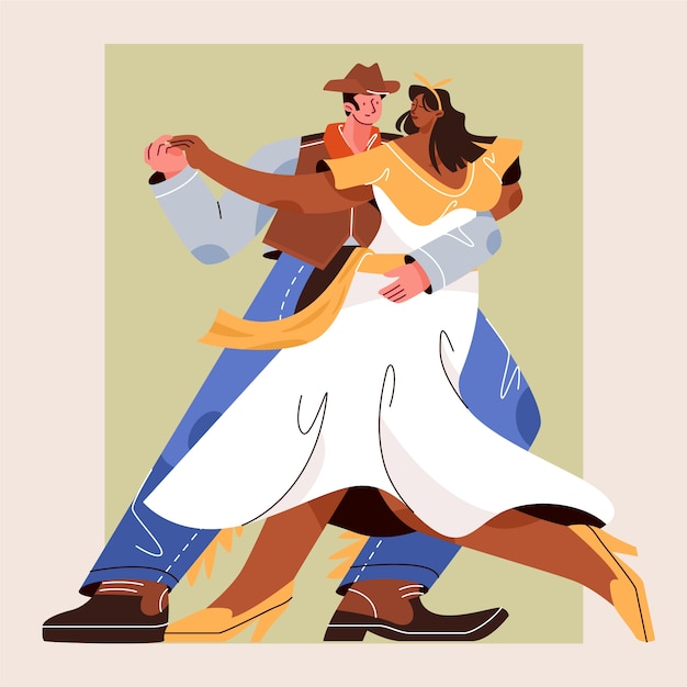 Hand drawn gaucho couple dancing illustration