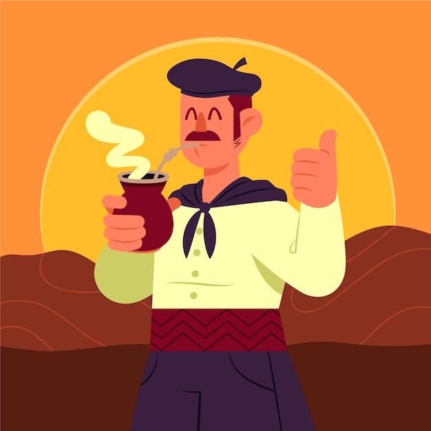 Hand drawn gaucho drinking illustration