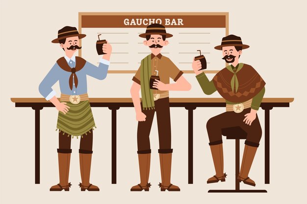 Hand drawn gaucho drinking illustration