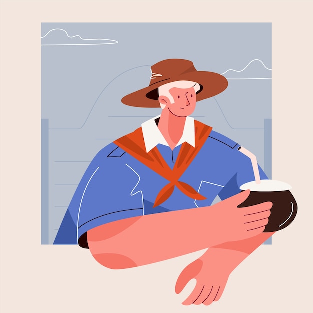 Hand drawn gaucho drinking mate illustration