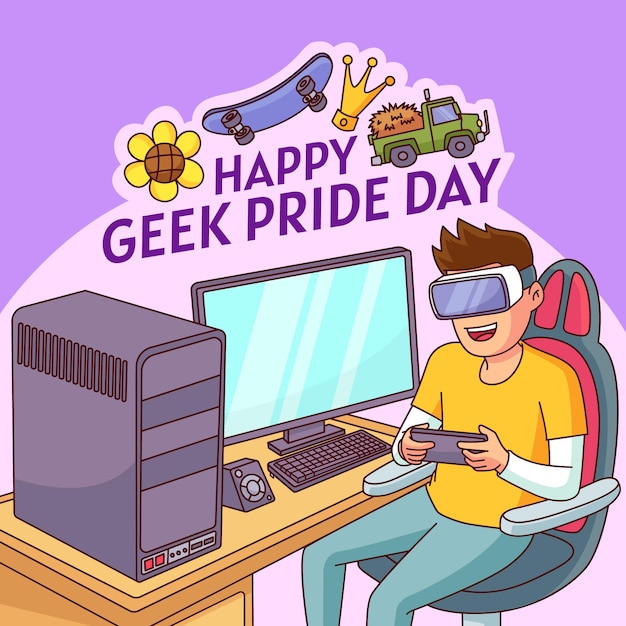 Hand drawn geek pride day illustration