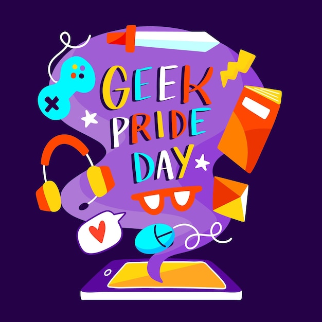 Hand drawn geek pride day illustration