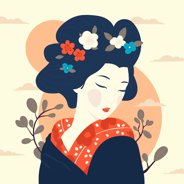 Free Vector hand drawn geisha illustration