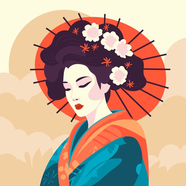 Hand drawn geisha illustration