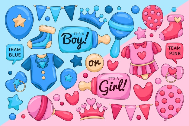 Hand drawn gender reveal concept