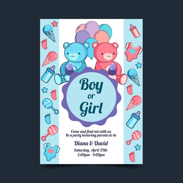 Hand drawn gender reveal invitation