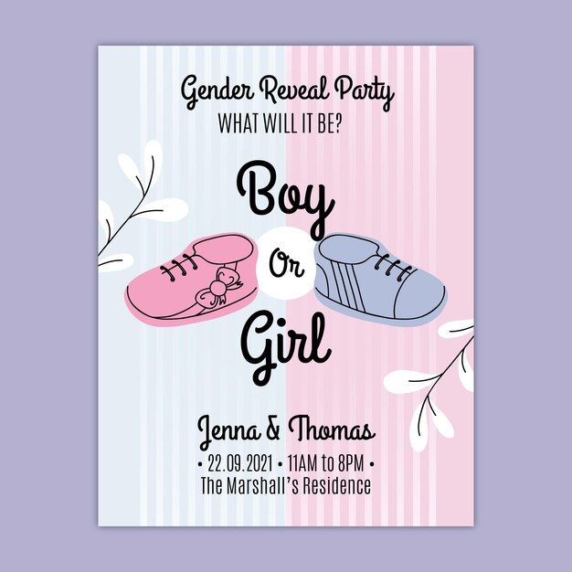 Hand drawn gender reveal invitation