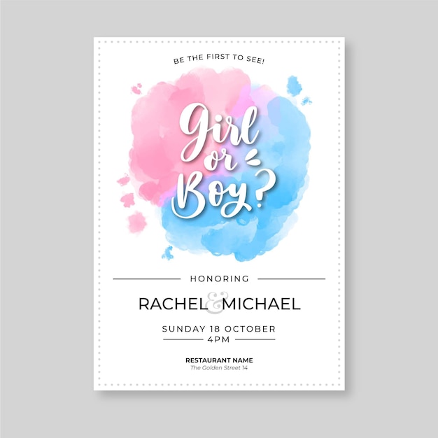 Hand drawn gender reveal invitation