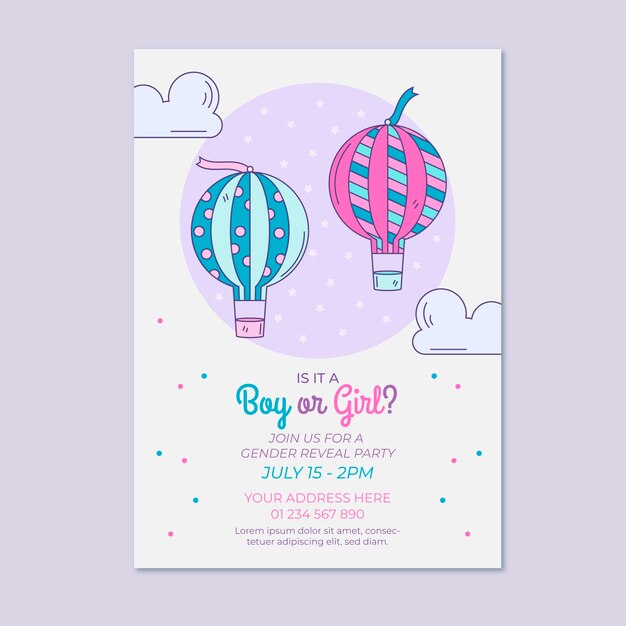 Hand drawn gender reveal invitation