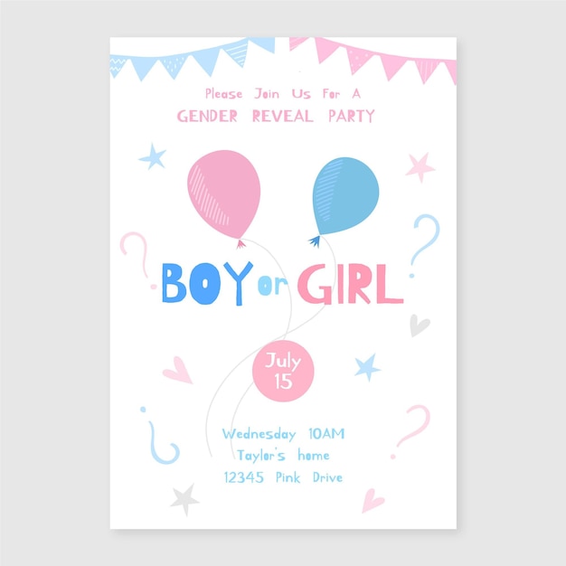 Hand drawn gender reveal invitation