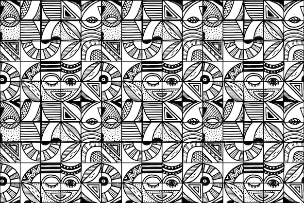 Hand drawn geometric monochrome mosaic pattern design