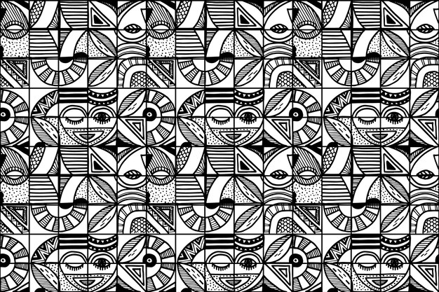 Hand drawn geometric monochrome mosaic pattern design