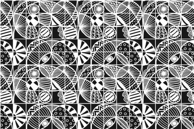 Hand drawn geometric monochrome mosaic pattern design