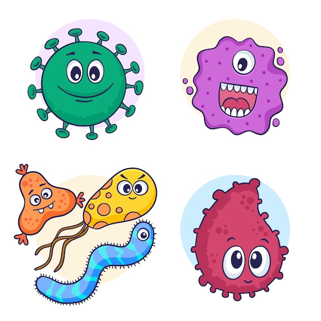 Hand drawn germs cartoon illustration