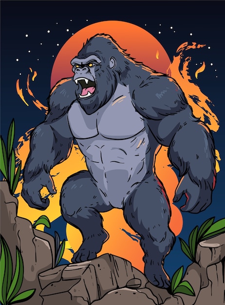 Free Vector hand drawn giant gorilla illustration