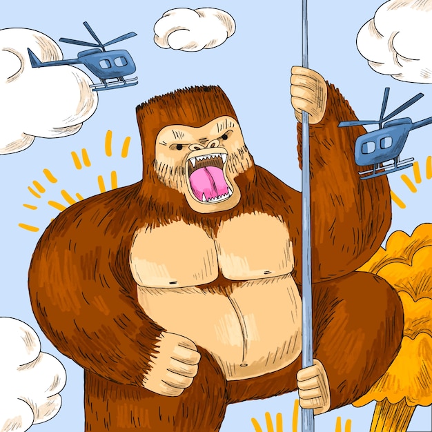 Free Vector hand drawn giant gorilla illustration