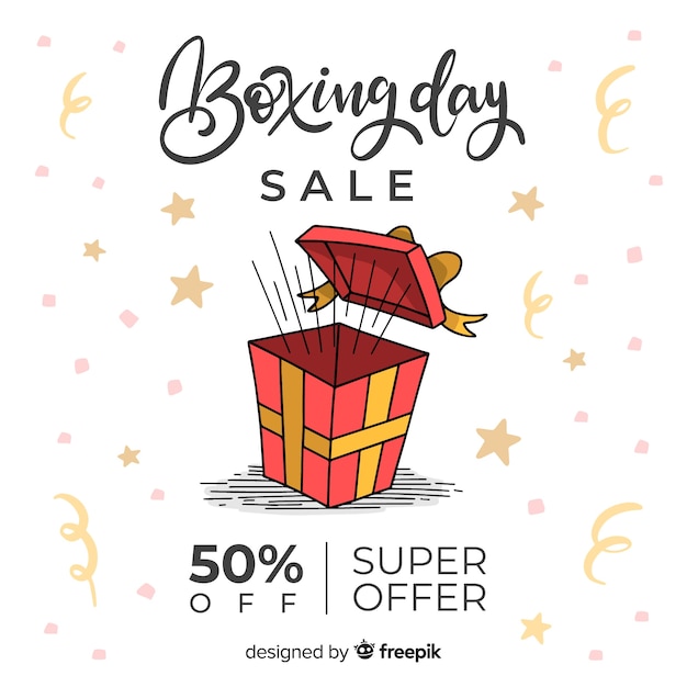 Hand drawn gift boxing day sale background