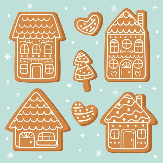 Hand drawn gingerbread house collection