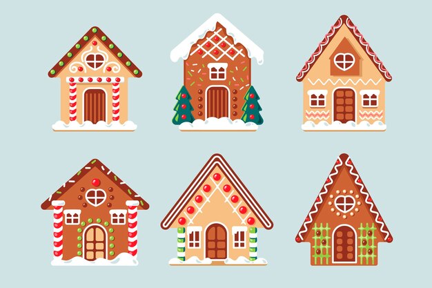 Hand drawn gingerbread house collection