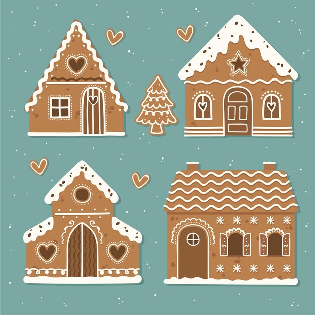 Hand drawn gingerbread house collection