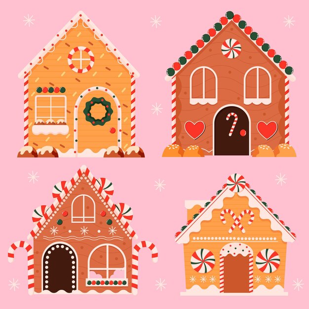 Hand drawn gingerbread house collection