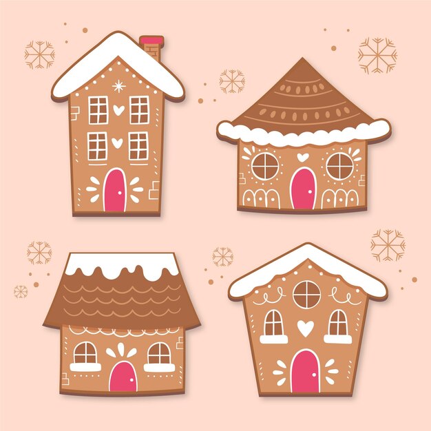 Hand drawn gingerbread house collection