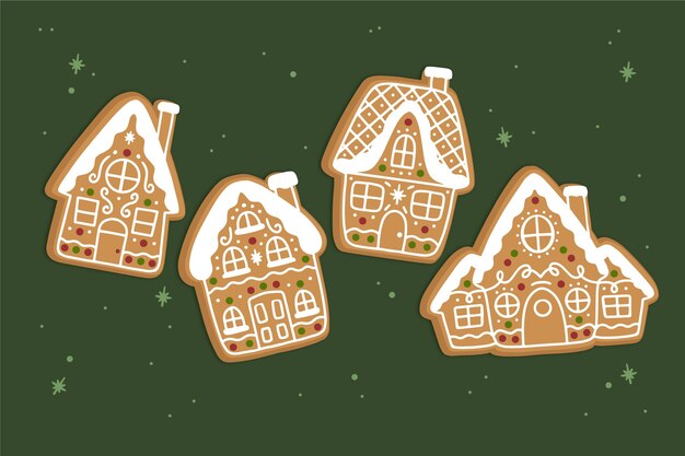 Hand drawn gingerbread house collection