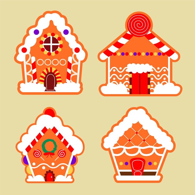 Free Vector hand drawn gingerbread house collection