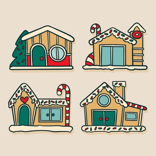 Hand drawn gingerbread house collection