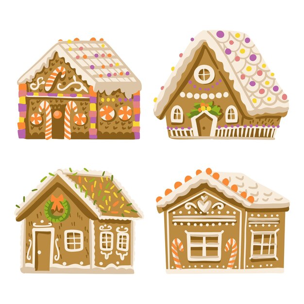 Hand drawn gingerbread house collection