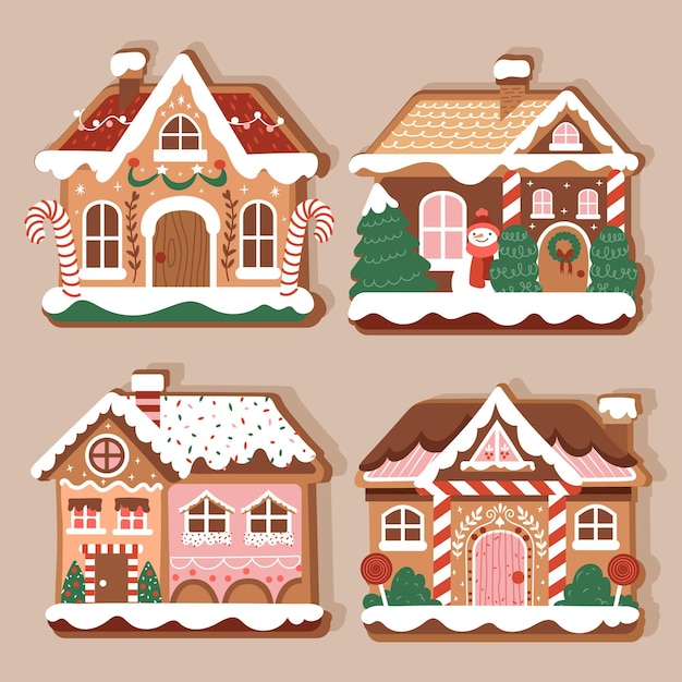 Hand drawn gingerbread house collection