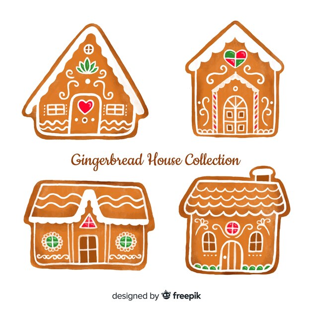 Hand drawn gingerbread house cookie collection