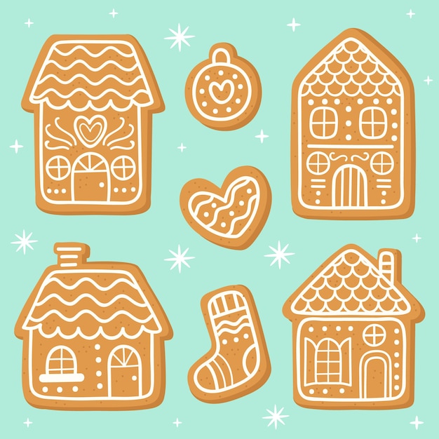 Hand drawn gingerbread house set