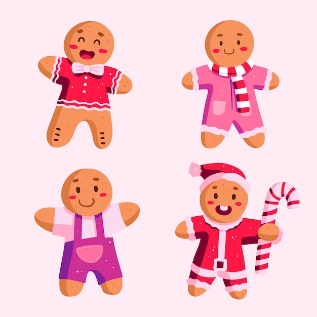 Free Vector hand drawn gingerbread man collection