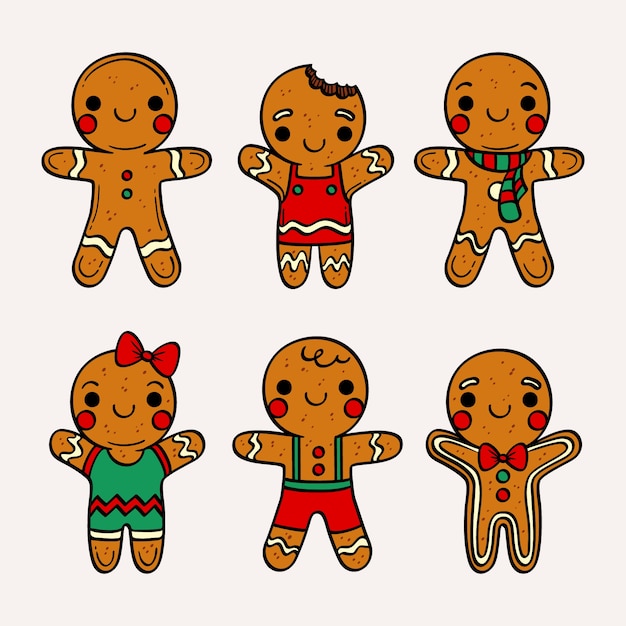 Hand drawn gingerbread man cookie collection